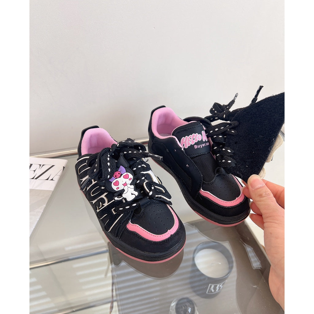 Sepatu Joochan Sneakers Anak Perempuan Cewek Shoes Karakter Sanrio Kuromi My Melody Black Pink Tali Stripe  Import Trendi Keninian Simpel Casual Cute Lucu Sol Karet Empuk Bahan Kualitas Premium Murah Usia TK SD  4-10 Tahun Size 26-36 F2023-216