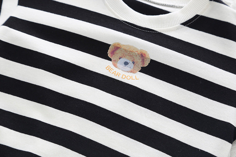 setelan baju anak  cowok/cewek import  garis simple karakter bear