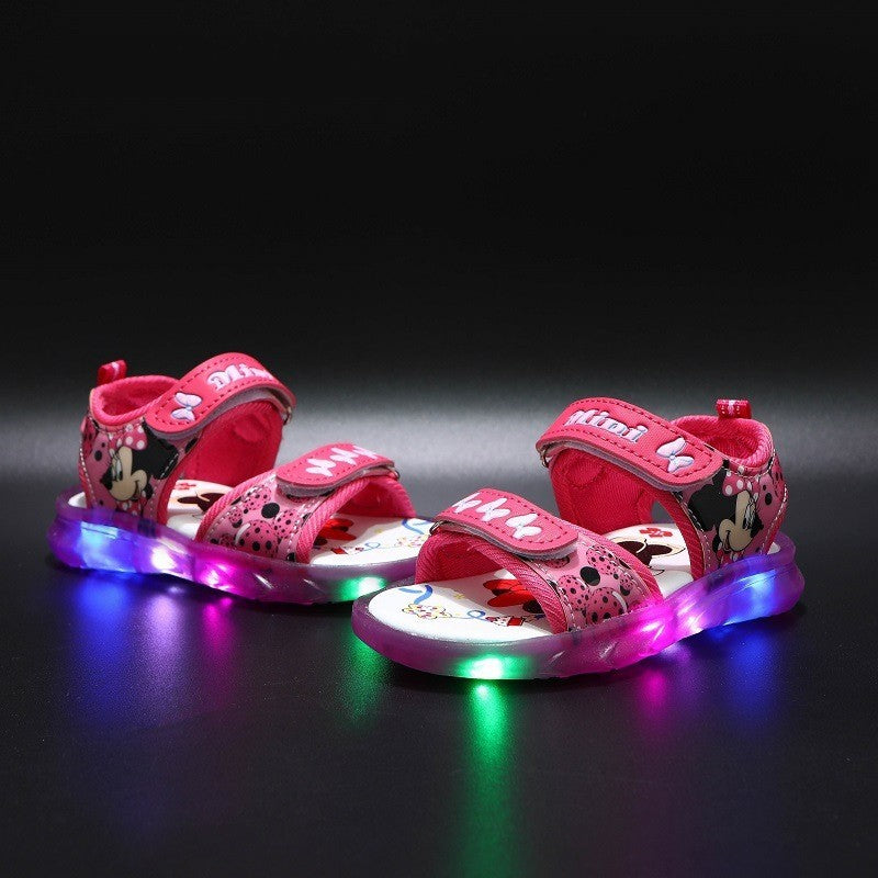 Sandal Sepatu Led Anak Perempuan Cewek Minnie Mouse Lampu LED Slip On Import Impor Premium  Usia Anak TK/SD