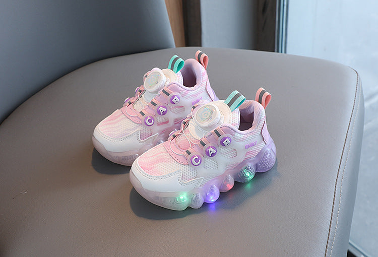 Sepatu Sneakers Anak Cewek/ Cowok LED Tali Putar  Bahan Premium Kualitas Impor