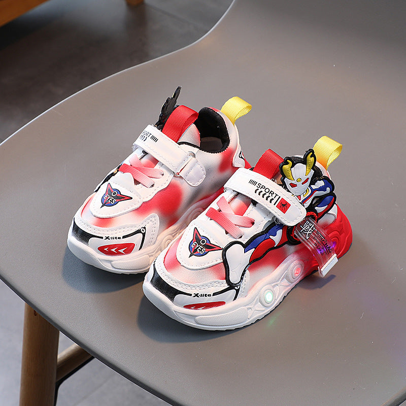 Sepatu LED Sporty Ultraman Anak Cowok / Laki-laki  Usia 1-5 Tahun Bahan Premium Impor