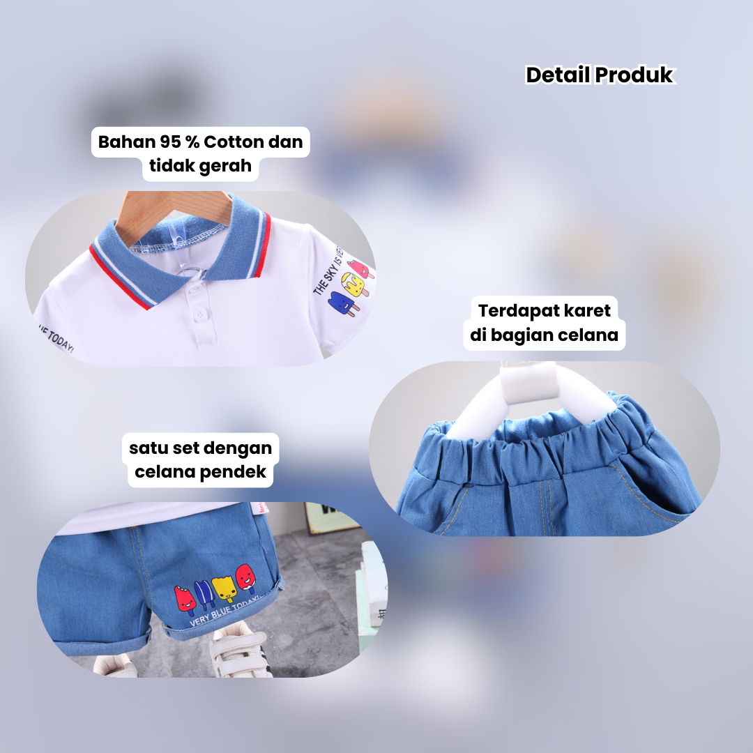 Setelan Baju  Impor Kaos Celana Pendek Ice Cream Anak Laki-Laki Bahan Premium