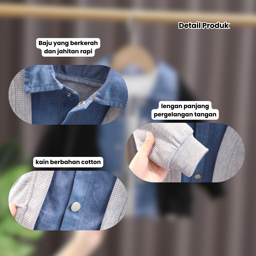 Kemeja Jeans Rajut Import Sweater Anak 2 Layer Anak Laki-Laki Bahan Premium