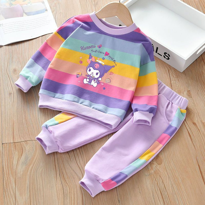Setelan Baju Celana Training Pelangi Sweater Sanrio Cewek / Perempuan 1-6 Tahun  Bahan Premium Impor