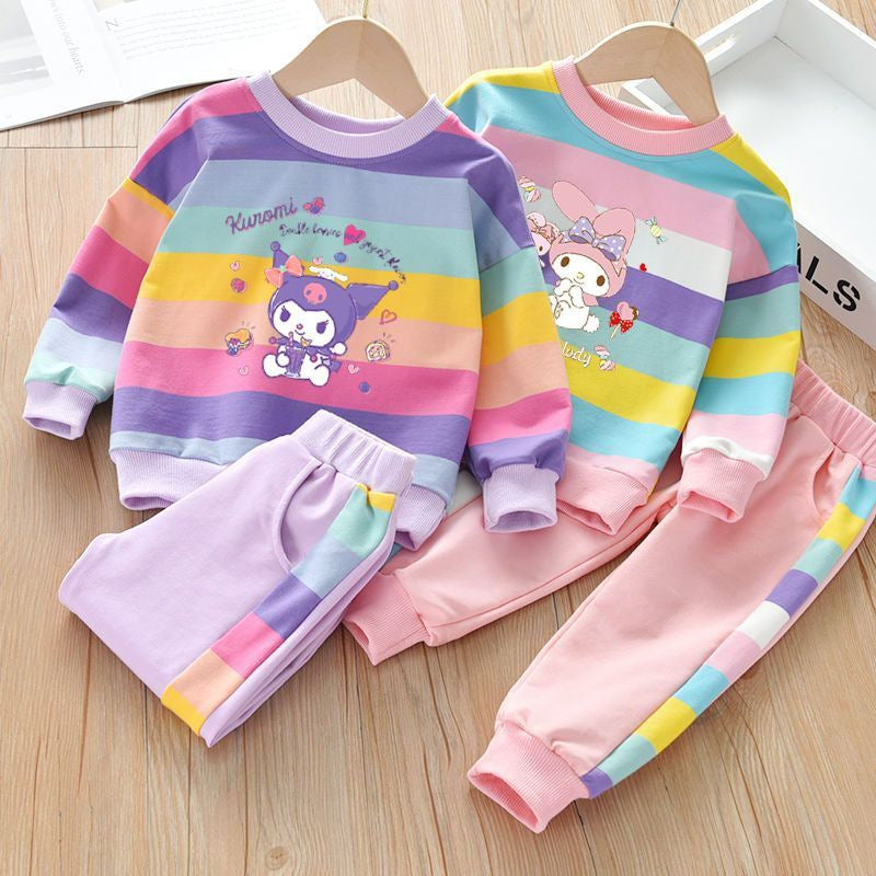 Setelan Baju Celana Training Pelangi Sweater Sanrio Cewek / Perempuan 1-6 Tahun  Bahan Premium Impor