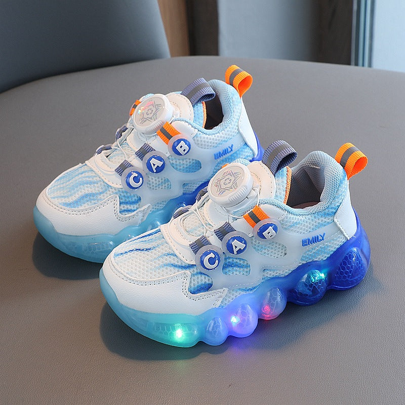 Sepatu Sneakers Anak Cewek/ Cowok LED Tali Putar  Bahan Premium Kualitas Impor