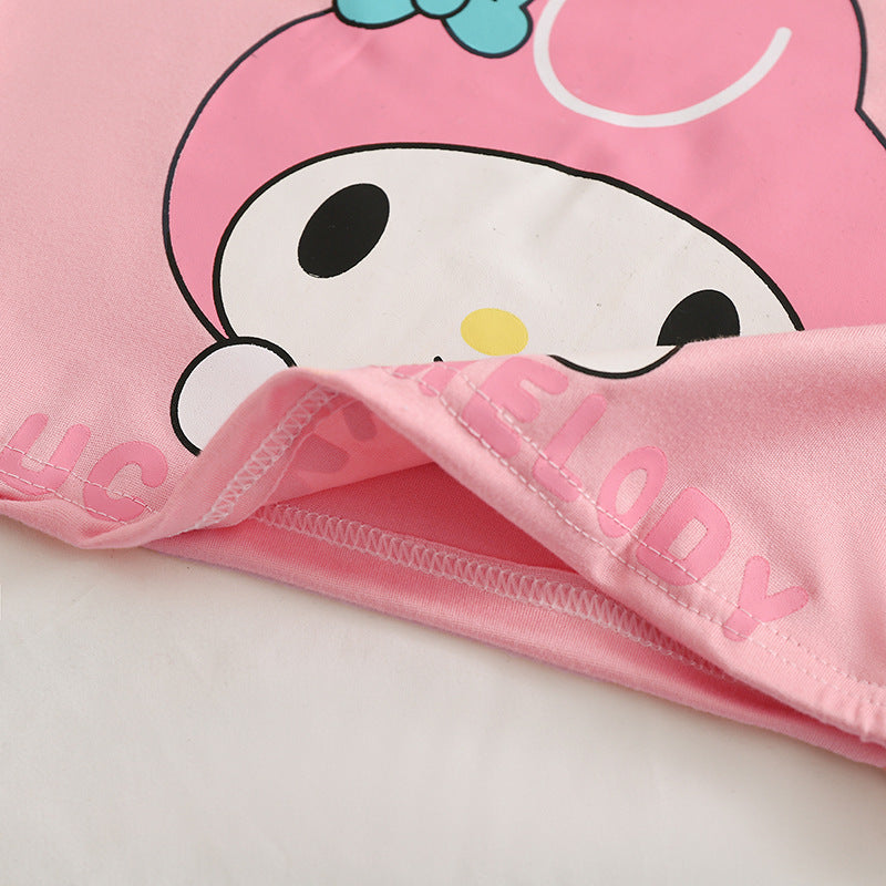 Setelan Baju Celana Kotak Cewek / Perempuan 1-6 Tahun Sanrio Kuromi Melody Hello Kitty Blue Cinnamon Bahan Premium Impor