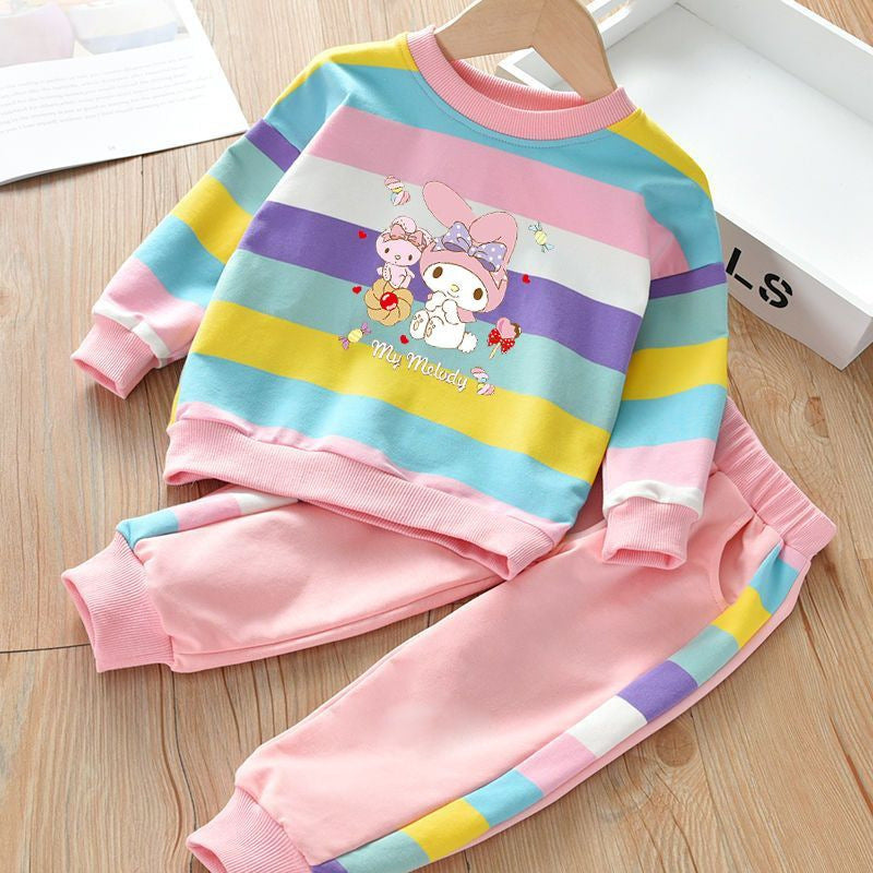 Setelan Baju Celana Training Pelangi Sweater Sanrio Cewek / Perempuan 1-6 Tahun  Bahan Premium Impor