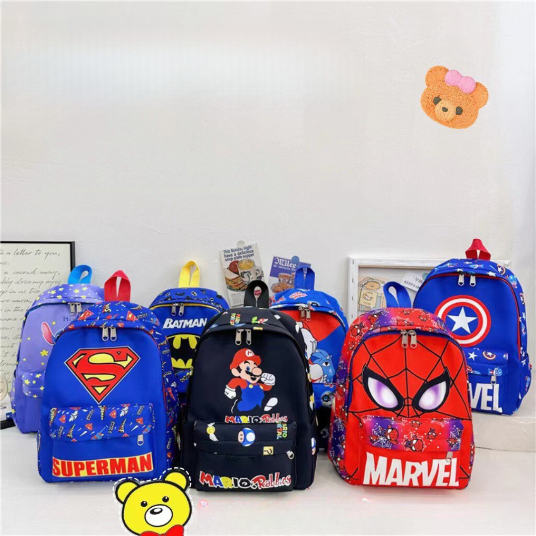 Tas Sekolah Anak Cowok/Laki TK SD SMP Style Superhero|Ultraman|Spiderman|Mario|Superman|Batman|Captain America Bahan Premium Impor