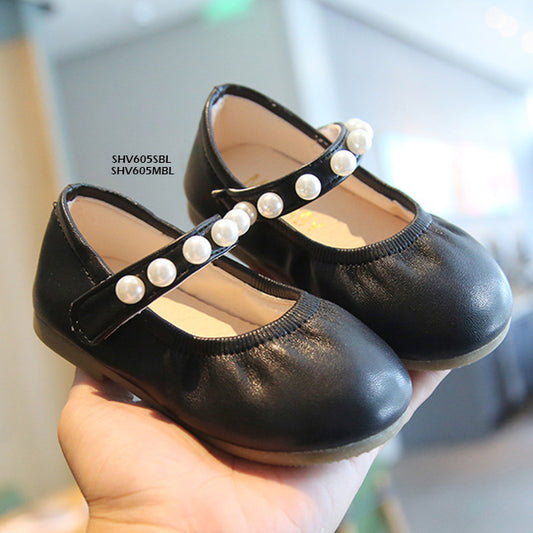 Sepatu Anak Flat Shoes Tali Mutiara Black Perempuan/Cewek usia 1-5 Tahun Bahan Premium Impor