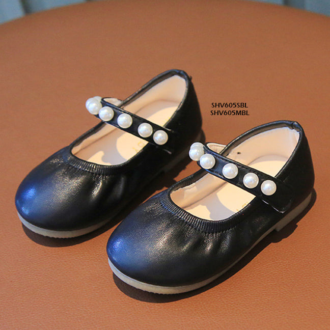 Sepatu Anak Flat Shoes Tali Mutiara Black Perempuan/Cewek usia 1-5 Tahun Bahan Premium Impor