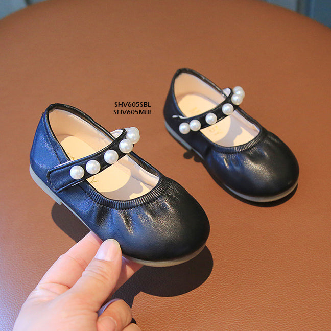 Sepatu Anak Flat Shoes Tali Mutiara Black Perempuan/Cewek usia 1-5 Tahun Bahan Premium Impor