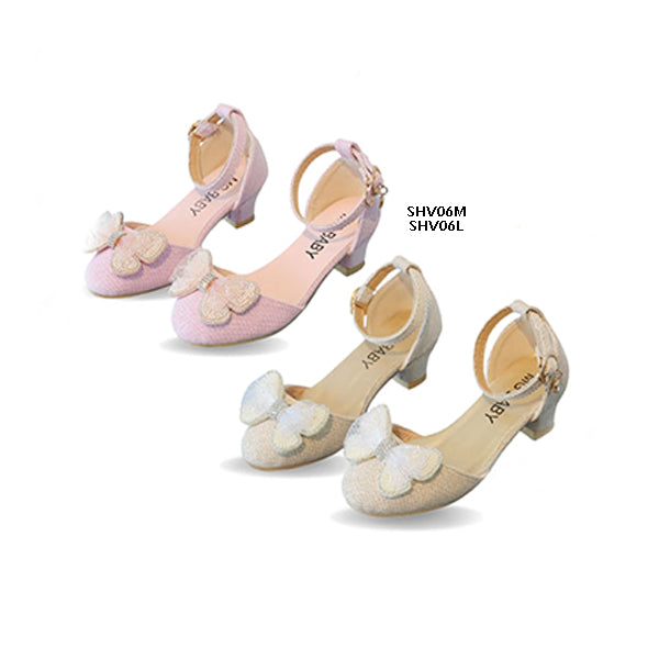 Sandal Pesta Anak Heels Butterfly Ribbon cewek/perempuan usia 3-10 Tahun Bahan Premium Impor