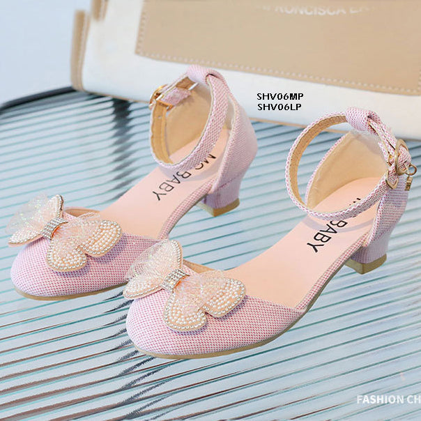 Sandal Pesta Anak Heels Butterfly Ribbon cewek/perempuan usia 3-10 Tahun Bahan Premium Impor