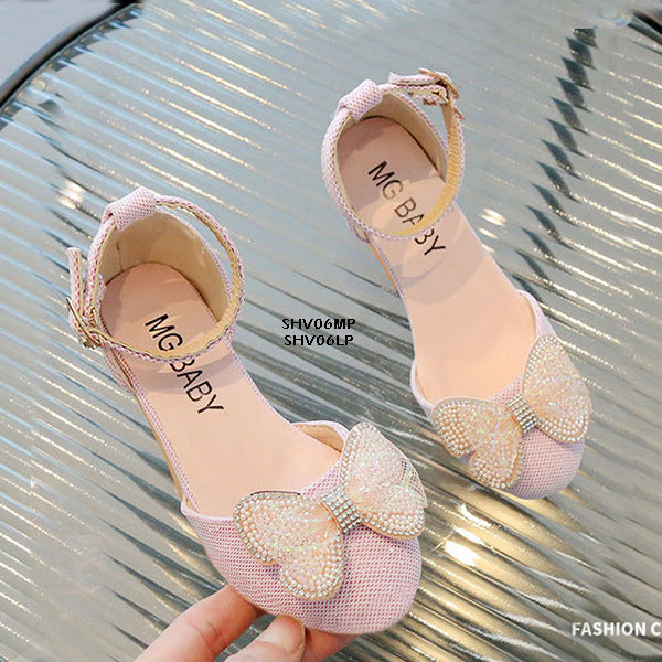 Sandal Pesta Anak Heels Butterfly Ribbon cewek/perempuan usia 3-10 Tahun Bahan Premium Impor