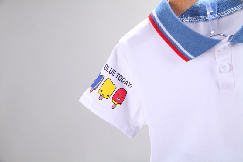 Setelan Baju  Impor Kaos Celana Pendek Ice Cream Anak Laki-Laki Bahan Premium