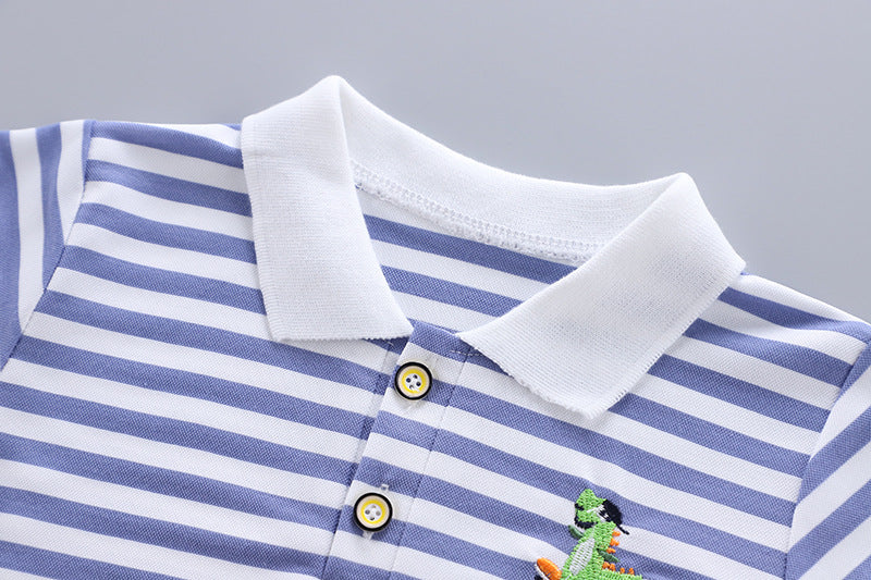 Setelan Baju/Kaos Polo Celana Pendek Anak Laki-Laki Motif Garis Bahan Premium/Impor