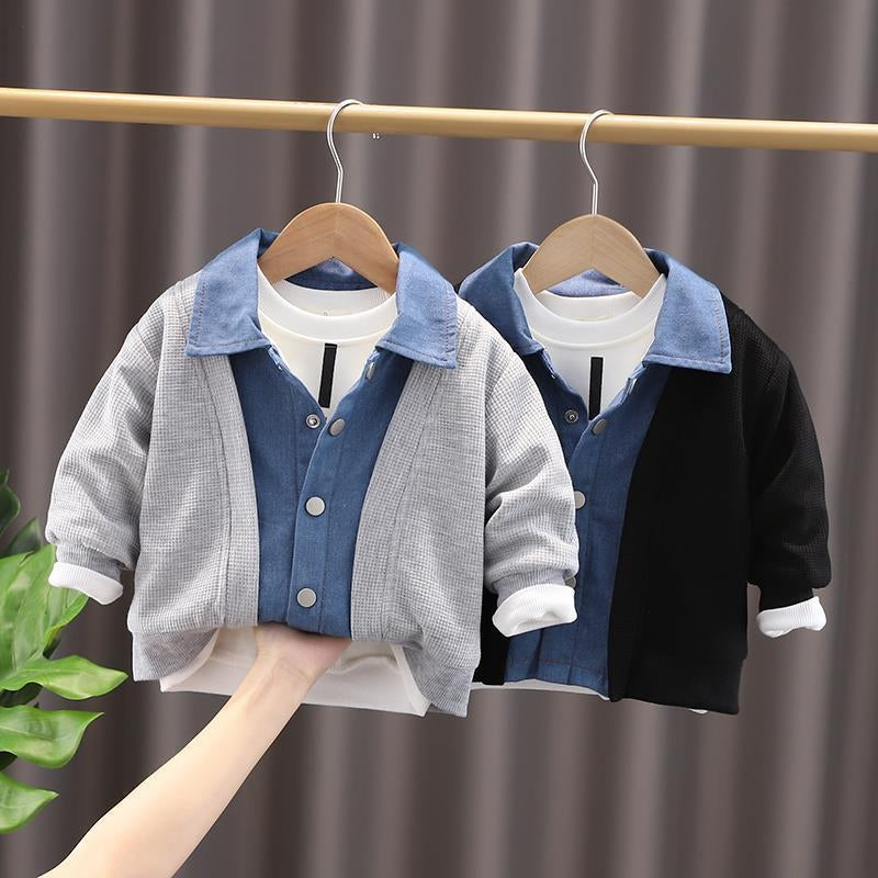 Kemeja Jeans Rajut Import Sweater Anak 2 Layer Anak Laki-Laki Bahan Premium