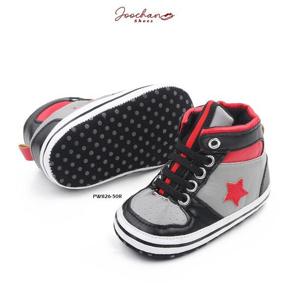 Sepatu Sneaker Prewalker Bayi Laki-Laki Cowok Motif Tali Star Red