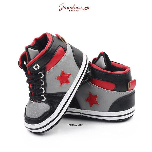 Sepatu Sneaker Prewalker Bayi Laki-Laki Cowok Motif Tali Star Red