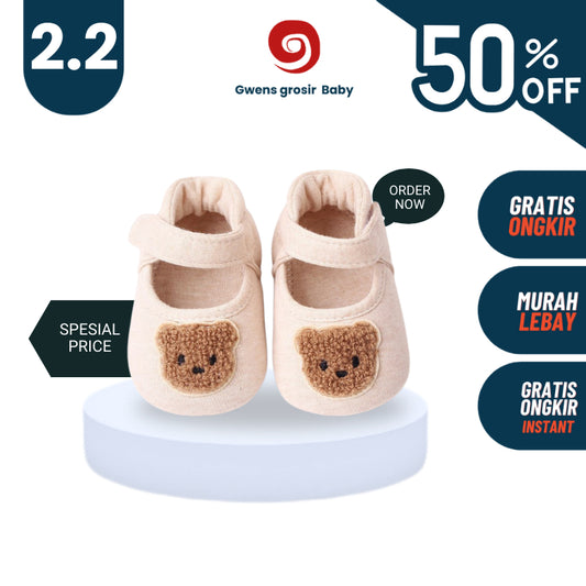 Sepatu Joochan Prewalker Bayi Perempuan Karakter Bulu Bear Rabbit Brown  Sol Karet Empuk  Anti Slip Tidak Licin Kekinian Cute Girly Cantik Beautiful Newborn Baby belajar Berjalan Usia 0-12 Bulan Kualitas Premium Import Size 11-12-13 P