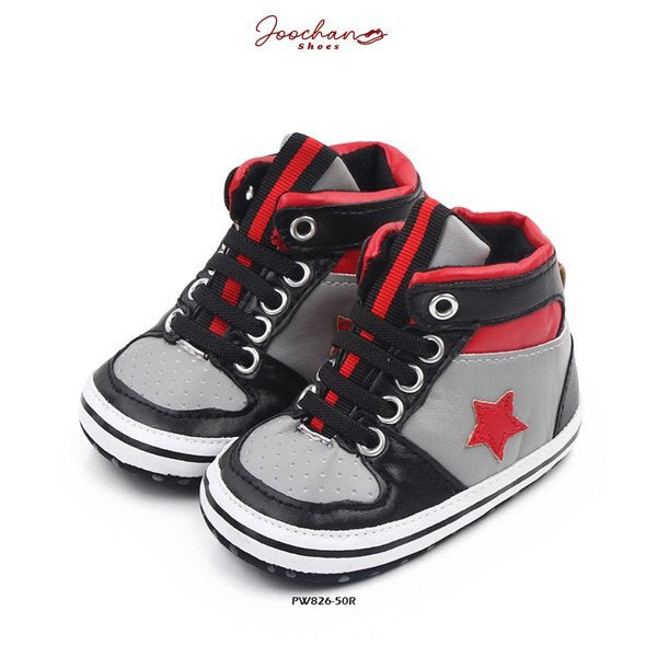 Sepatu Sneaker Prewalker Bayi Laki-Laki Cowok Motif Tali Star Red