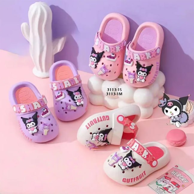 Sandal Crocs Anak Cewek/Perempuan Usia 1-5 Tahun  Shark Kuromi Bahan Premium Impor