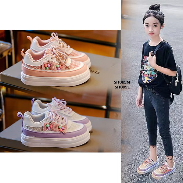 Sepatu Sneaker Anak Cewek/Perempuan usia 4 - 13 Tahun  Style Gelombang  Bahan Premium Impor