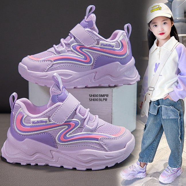 Sepatu Sneaker Anak Cewek/Perempuan usia 4 - 13 Tahun  Style Gelombang  Bahan Premium Impor