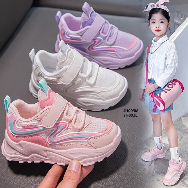 Sepatu Sneaker Anak Cewek/Perempuan usia 4 - 13 Tahun  Style Gelombang  Bahan Premium Impor