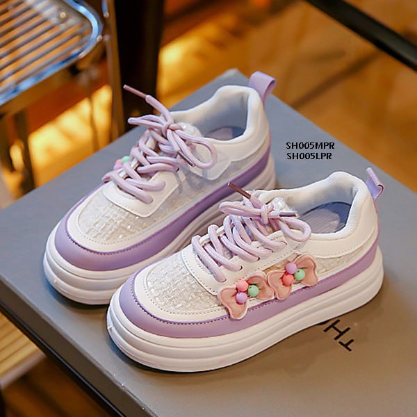 Sepatu Sneakers Anak Cewek/Perempuan Usia 3-10 Tahun Tali Pita Bahan Premium Impor