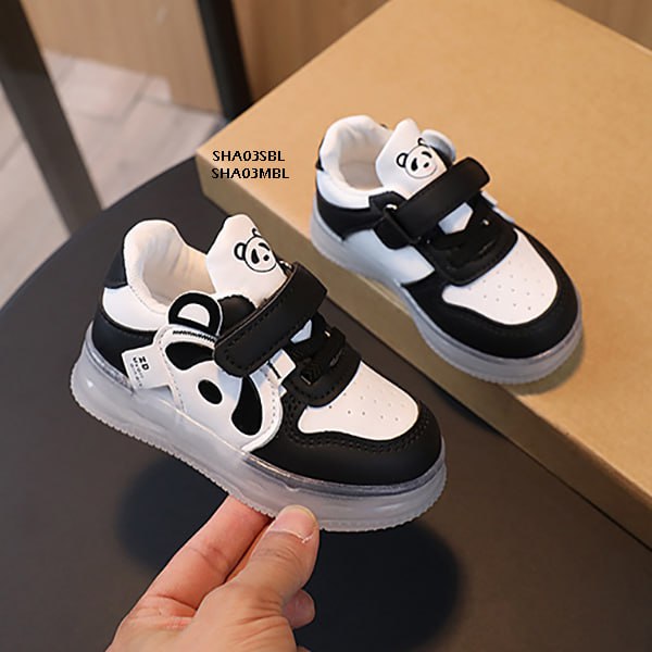 Sepatu Sneakers Anak Cewek/Cowok Usia 1-5 Tahun LED Panda  Bahan Premium Impor