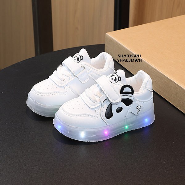 Sepatu Sneakers Anak Cewek/Cowok Usia 1-5 Tahun LED Panda  Bahan Premium Impor