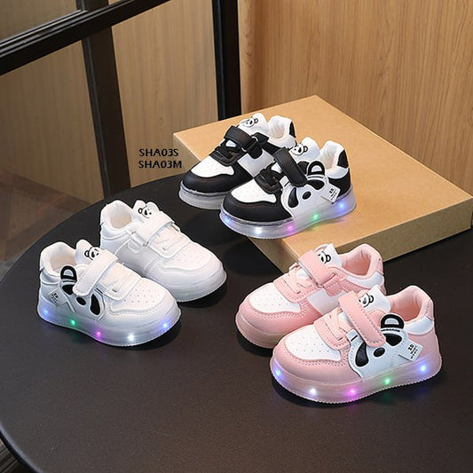 Sepatu Sneakers Anak Cewek/Cowok Usia 1-5 Tahun LED Panda  Bahan Premium Impor
