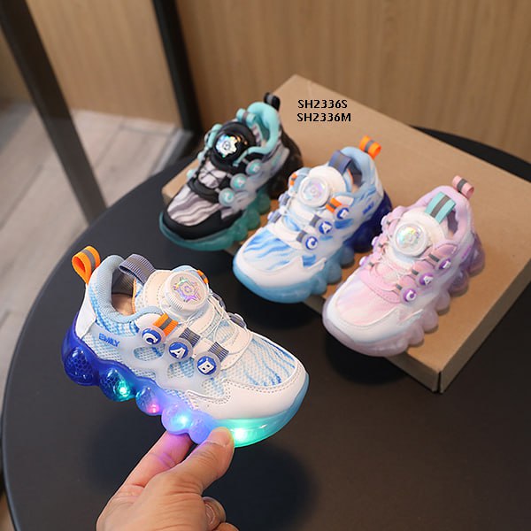 Sepatu Olahraga Anak Cewek/Cowok Usia 1-5 Tahun Shoes LED Tali Putar ABC  Bahan Premium Impor