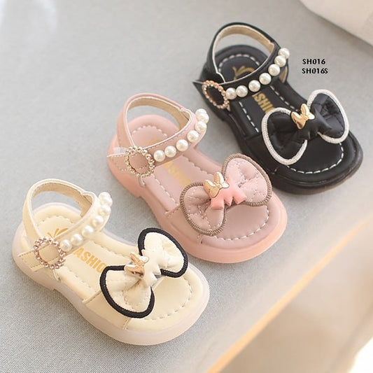 Sepatu Pesta Anak Cewek Usia 1-4 Tahun Flat Shoes Pita Tali Mutiara Bahan Premium Impor