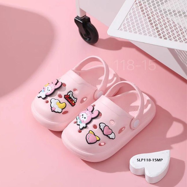 Sandal Crocs Anak Cewek/Perempuan Usia 1-5 Tahun  Peach Rabbit Bahan Premium Impor