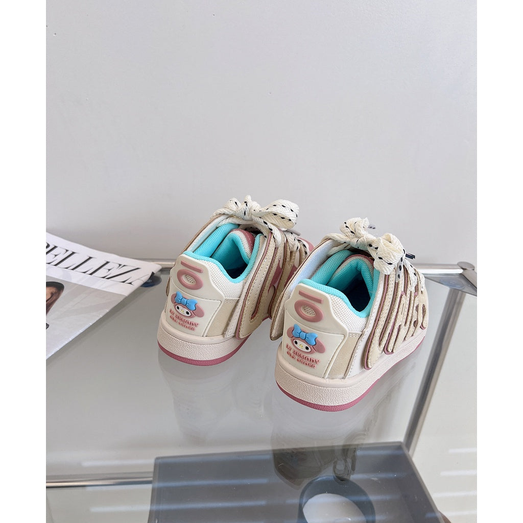 Sepatu Joochan Sneakers Anak Perempuan Cewek Shoes Karakter Sanrio Kuromi My Melody Black Pink Tali Stripe  Import Trendi Keninian Simpel Casual Cute Lucu Sol Karet Empuk Bahan Kualitas Premium Murah Usia TK SD  4-10 Tahun Size 26-36 F2023-216