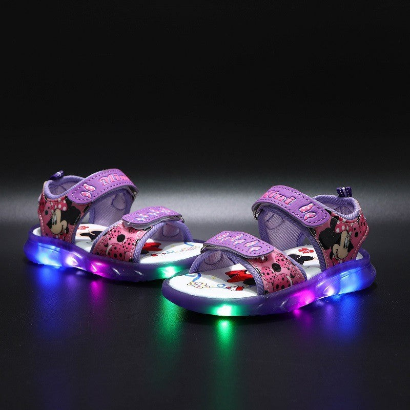 Sandal Sepatu Led Anak Perempuan Cewek Minnie Mouse Lampu LED Slip On Import Impor Premium  Usia Anak TK/SD