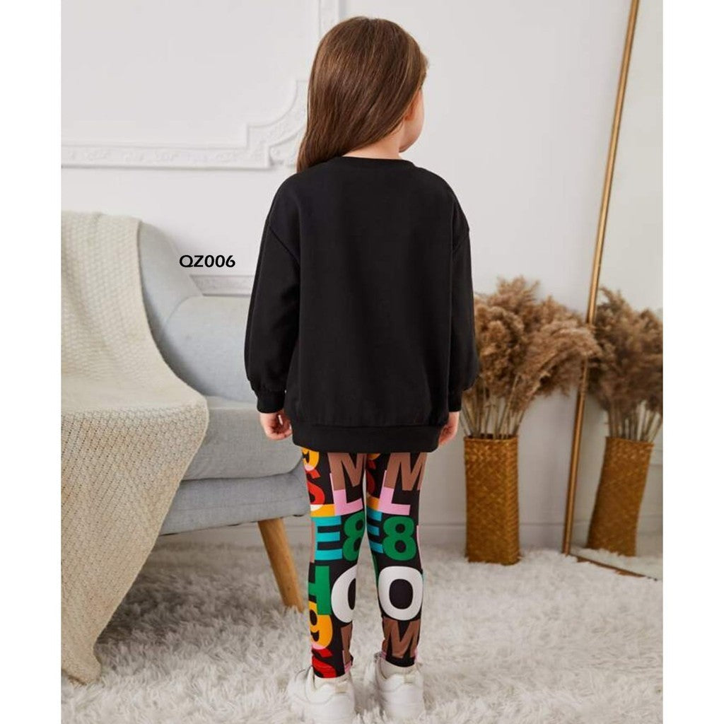 Sweater/Kaos Olahraga Lengan Panjang  Print Huruf, Legging Cetak Huruf Bayi Anak Perempuan 2-6 Tahun