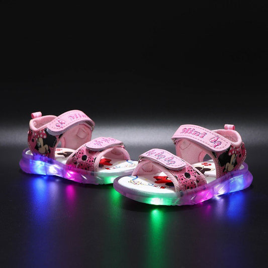 Sandal Sepatu Led Anak Perempuan Cewek Minnie Mouse Lampu LED Slip On Import Impor Premium  Usia Anak TK/SD