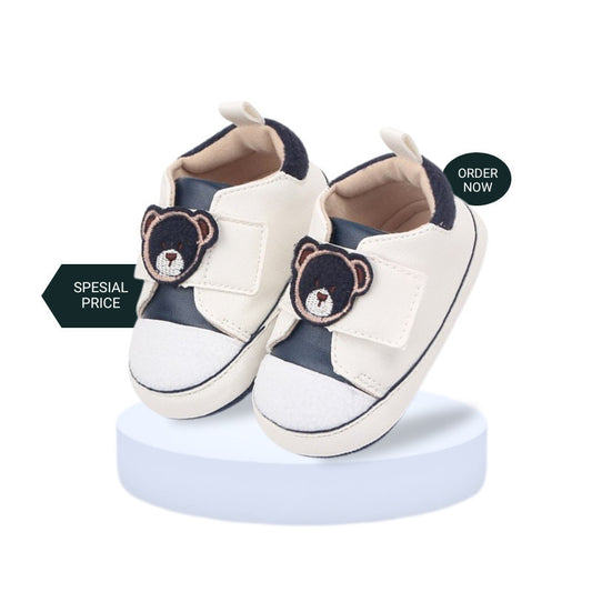 Sepatu Joochan Prewalker Laki Laki Perempuan Cewek Cowok Shoes Sneakers Bear Brown Black Pink  Anti Slip rendy Kekinian Cute Casual Keren Lucu Newborn Baby bayi Belajar Berjalan Usia 0-12 Bulan 1 Tahun Kualitas Premium Import Size 11-12-13 PW3011BR