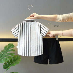 Ready Stock..!! Stelan Kemeja+Dasi Cln Pdk. SET424 Size 80-110 Moq4 Harga Cash 75.000 per stel Harga Tempo 82.500 per pcs,,, Setelan Baju + Celana Pendek Anak Motif Cool