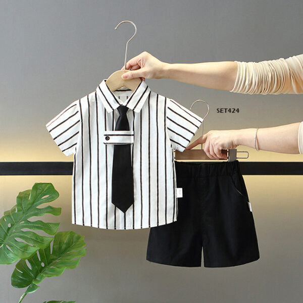 Setelan Kemeja dan Dasi Anak Putih Hitam