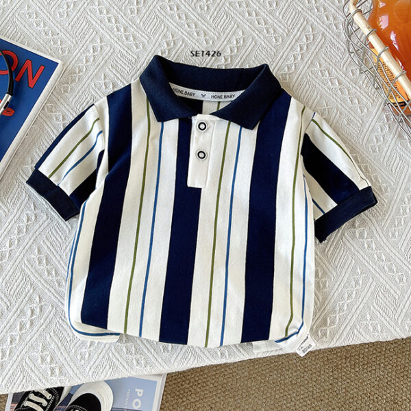 Ready Stock..!! Stelan Krah Stripe Vertical. SET426 Size 80-110 Moq4 Harga Cash 75.000 per stel Harga Tempo 82.500 per stel,, Setelan Baju Anak Biru Putih Stripe
